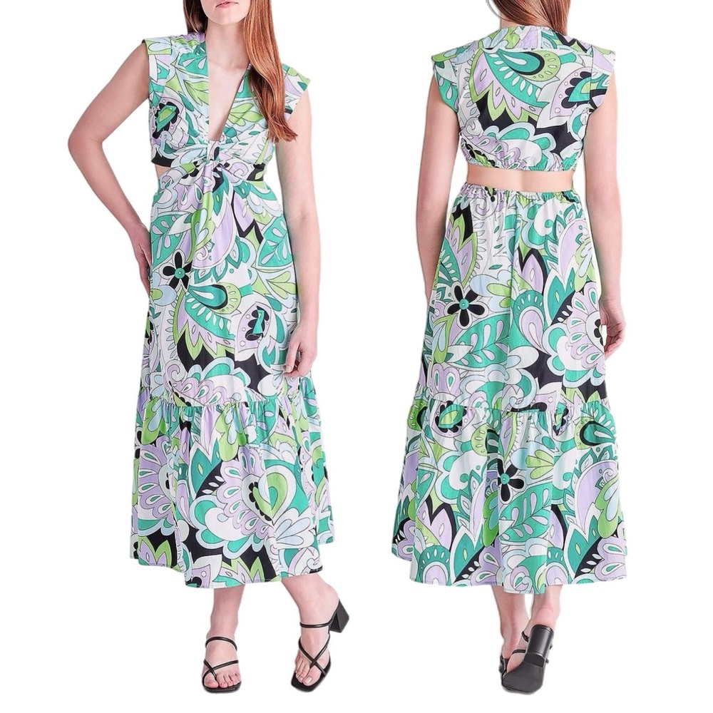 Steve Madden Amanda Cutout Midi Dress Tropical Sleeveless Size M